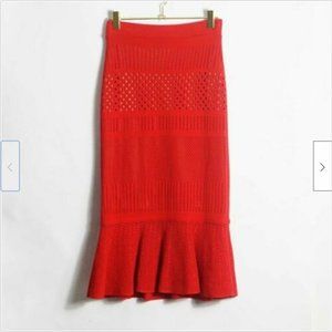 Pinko Red Knit Midi Skirt